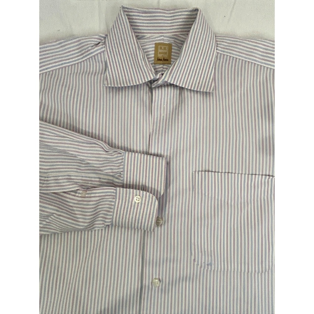 IKE BEHAR Multi-Color Stripe Neiman Marcus 16.5/32 Cotton Dress Shirt